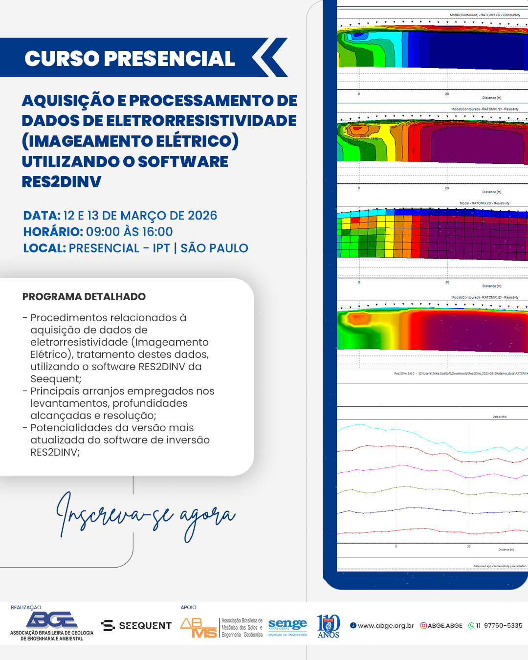 Capa do curso  CURSO: AQUISIÇÃO E PROCESSAMENTO DE DADOS DE ELETRORRESISTIVIDADE (IMAGEAMENTO ELÉTRICO) UTILIZANDO O SOFTWARE RES2DINV | MARÇO