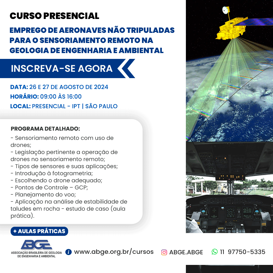 Capa do curso EMPREGO DE AERONAVES NÃO TRIPULADAS PARA O SENSORIAMENTO REMOTO NA GEOLOGIA DE ENGENHARIA E AMBIENTAL