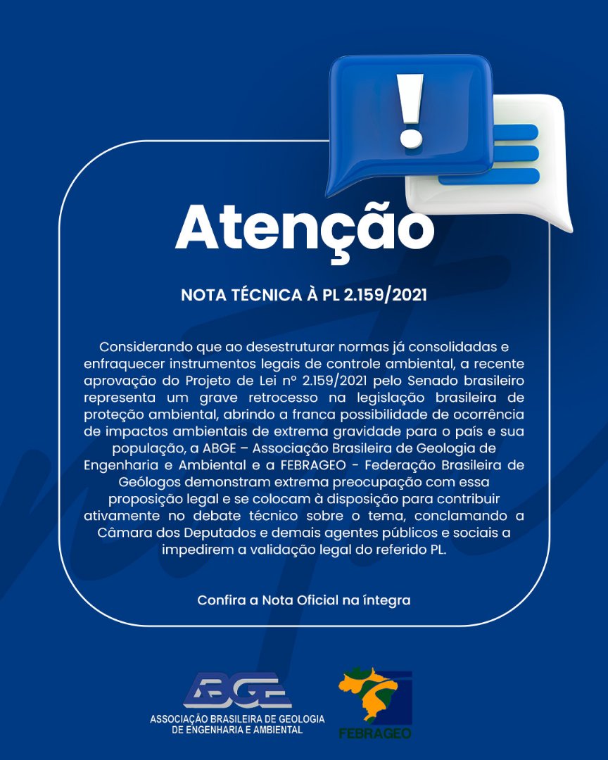 Capa da notícia NOTA TÉCNICA À PL 2.159/2021 